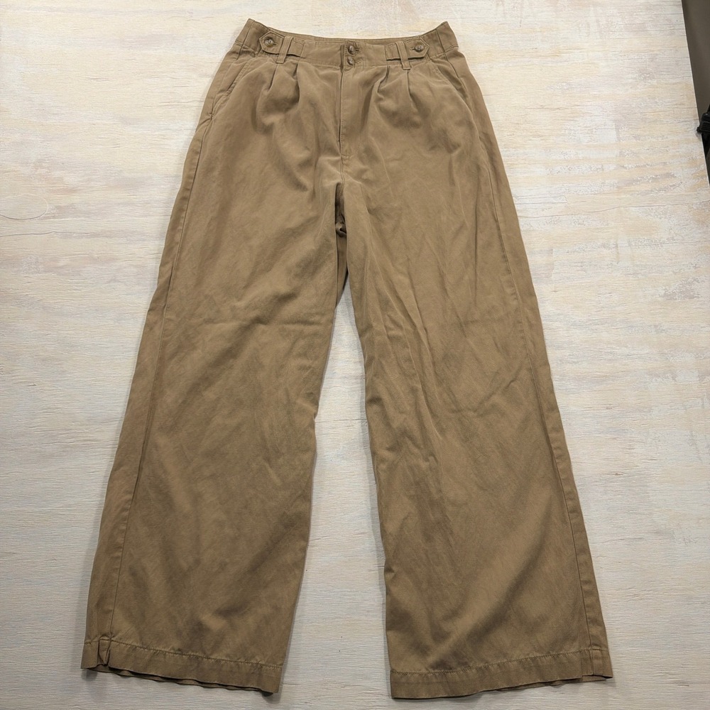Madewell Pants Pleated Wide-Leg Trousers Button Tab Khaki Tan Womens Size 6